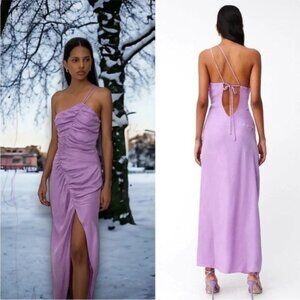 SUBOO Purple One Shoulder Ruched Dress In Lavender Size Medium High Slit